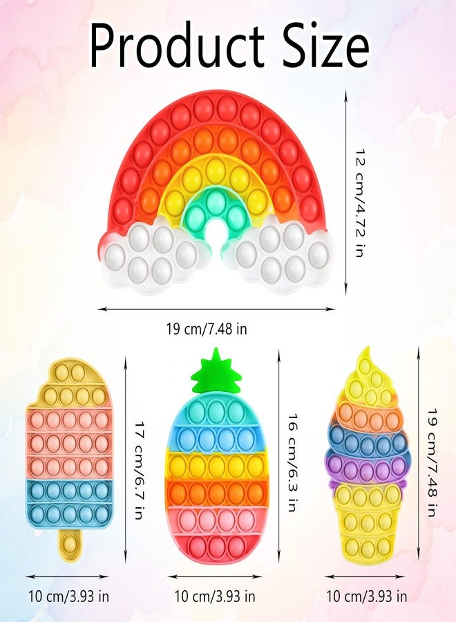 DEARIDAP 4 Pcs Ice Cream Fidget Toys for Toddlers, Silicone Squeeze Sensory Toys, Rainbow Bubble Stress Anxiety Relief Relax Toy, Stress Relief Toy for Kids Adults School Classroom Gift Party Favors - Image 2